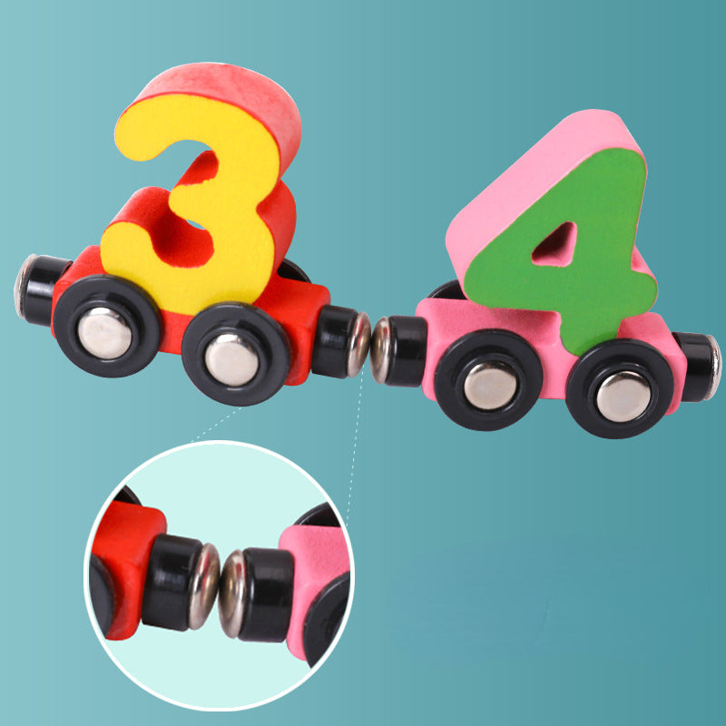 Wooden Building Blocks Magnetic Digital Letters Educational Toy Car 4