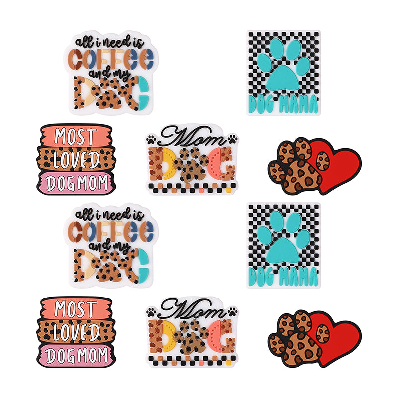 Silicone Focal Beads Leopard Dog Mom Series with Text and Paw Prints 9