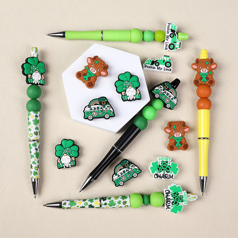 Silicone Focal Beads Saint Patrick Day Clover Highland Cattle Design 9