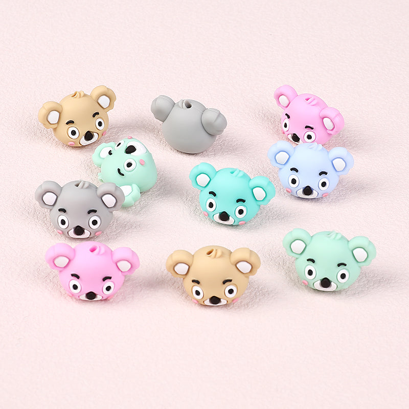 20Pcs Silicone 3D Focal Beads Koala Head Multi Color Design