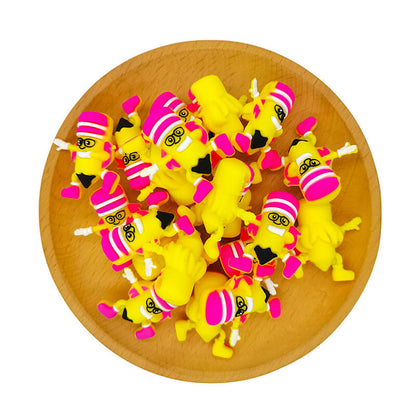 Silicone 3D Focal Beads Yellow Pencil Man With 3D Glasses 2
