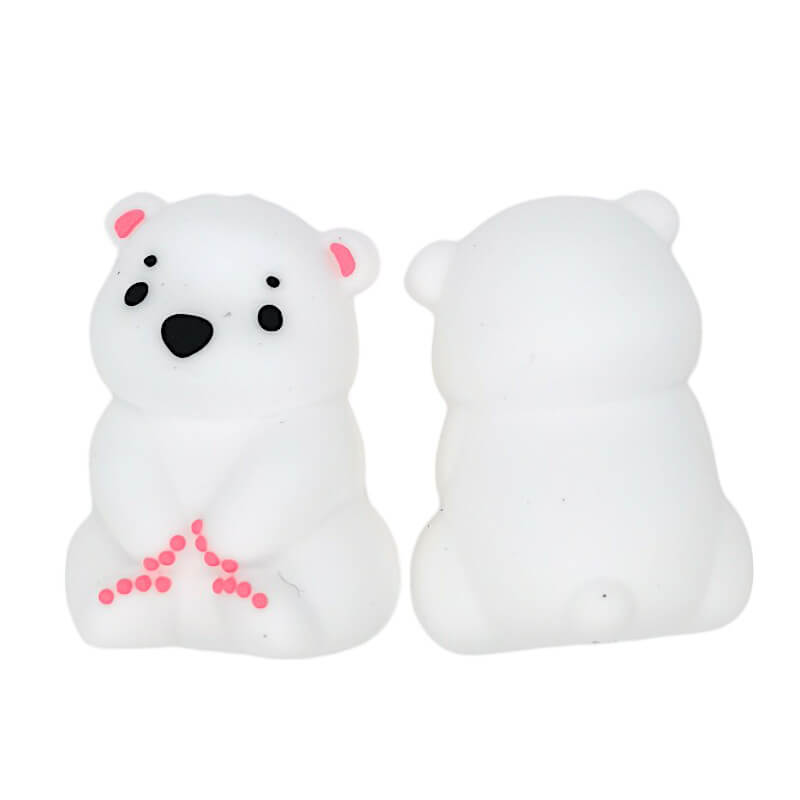 Silicone 3D Focal Beads Sitting White Bear Front Facing