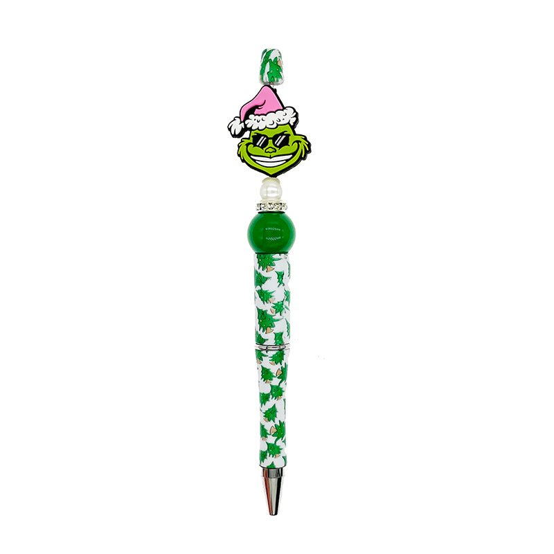 20pcs Silicone Focal Beads Green Furry Character Scowling Face Wearing Santa Hat 4