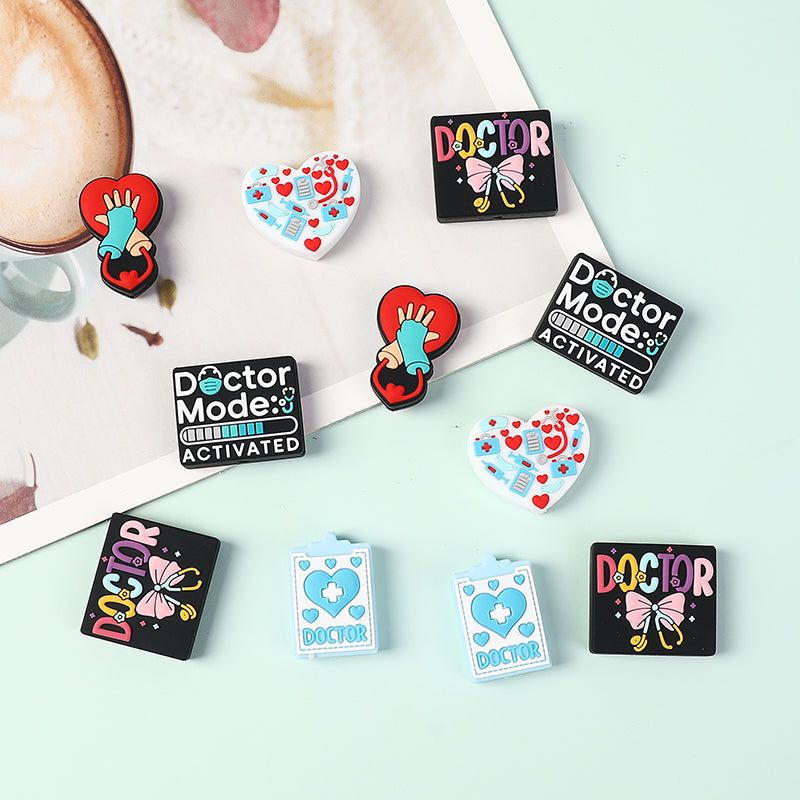 20Pcs Silicone Focal Beads Doctor Medical Heart Clipboard Detail 3