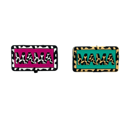 20pcs Silicone Focal Beads Mama Rectangular Block Leopard Print