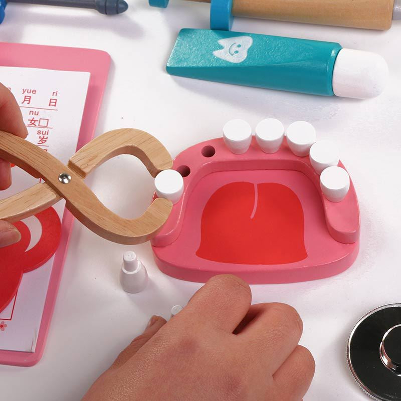 Wooden Pretend Play Doctor Kit Toy Dental Medical Set 3