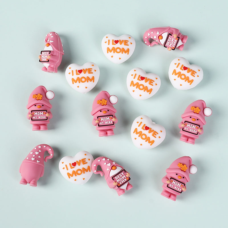 Silicone 3D Focal Beads Mother Day Gnome Holding Sign Detail 3