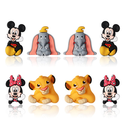 20Pcs Silicone 3D Focal Beads Round Ear Mouse Character Yellow Bear Round Tummy Large Gray Elephant Big Ears