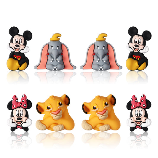 20Pcs Silicone 3D Focal Beads Round Ear Mouse Character Yellow Bear Round Tummy Large Gray Elephant Big Ears