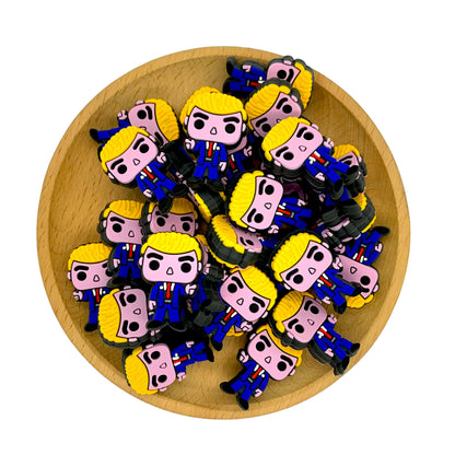 20pcs Silicone Focal Beads Male Character Blonde Hair Blue Suit 2
