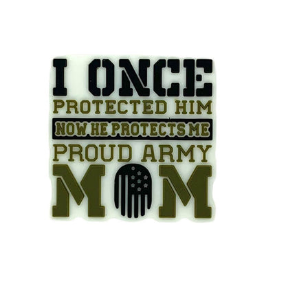 Silicone Focal Beads Proud Army Mom Printed Text Square Shape