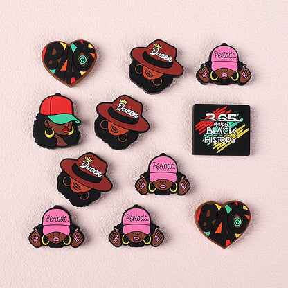 20pcs Silicone Focal Beads Black Girl Wearing Hat and Afro Hairstyle 6