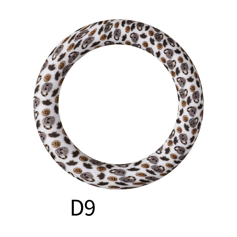 65mm Printed Silicone Beads Ring Shape Printed Design 15