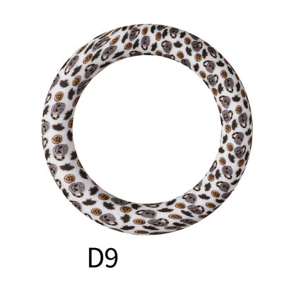 65mm Printed Silicone Beads Ring Shape Printed Design 15