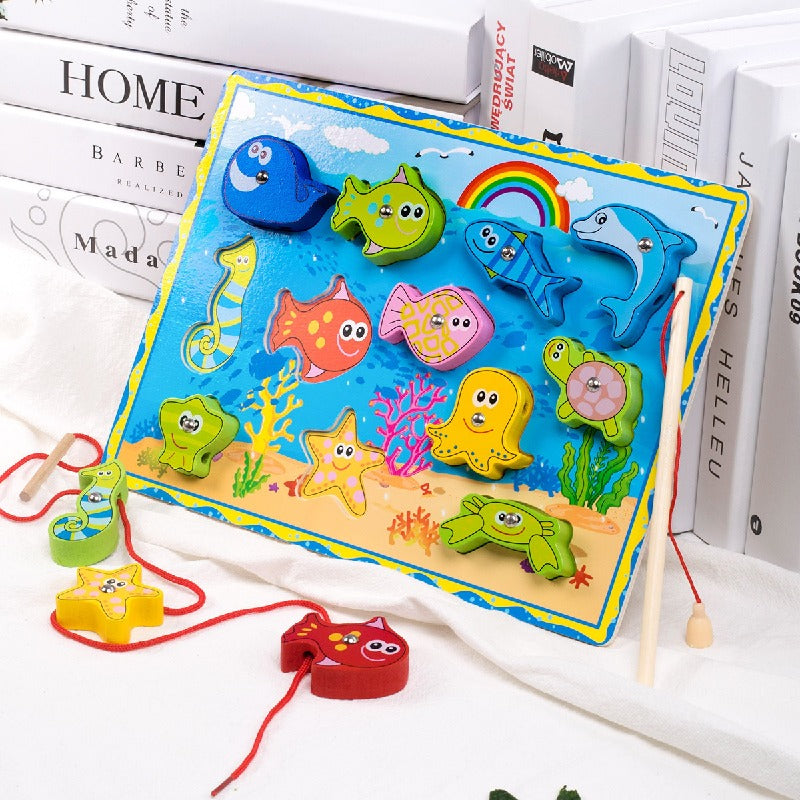 Wooden Magnetic Threading Fishing Montessori Toys for Kids 2