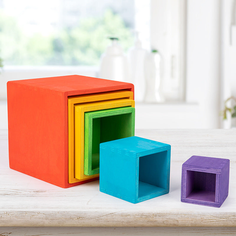 Wooden Rainbow Stacking Boxes Educational Stacking Toy 6pcs Set 4