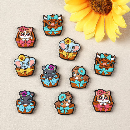 Silicone 3D Focal Beads Cartoon Basket Animals Sitting in Woven Basket 4