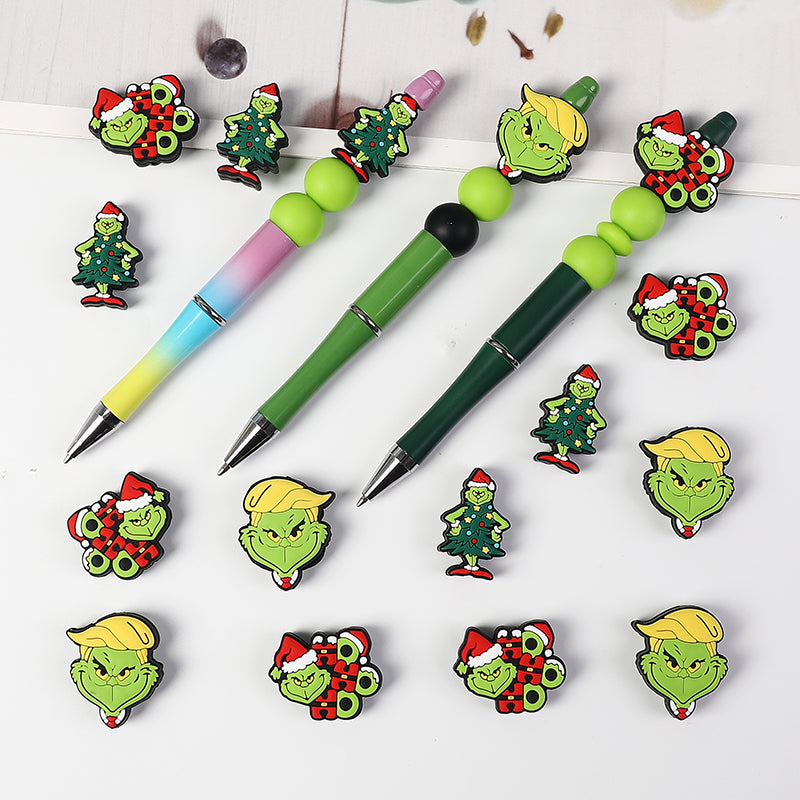 20Pcs Silicone 3D Focal Beads Green Furry Character Scowling Face 6