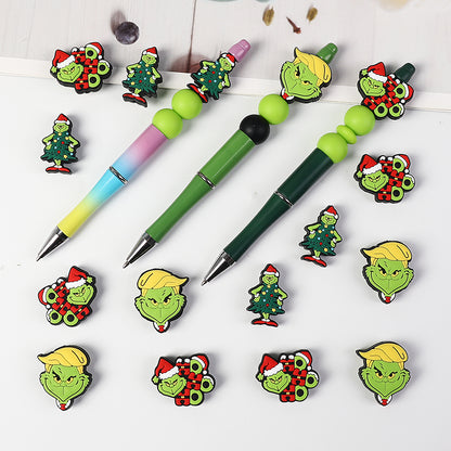 20Pcs Silicone 3D Focal Beads Green Furry Character Scowling Face 6