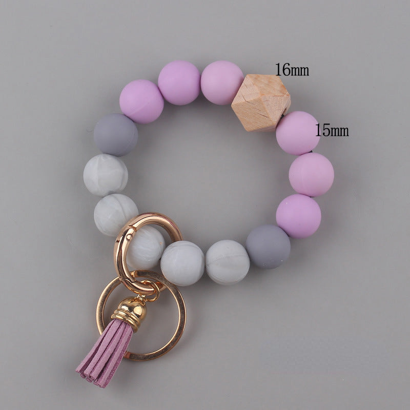 Leather PU Tassel Silicone Bead Wristlet Keychain Small Size 5