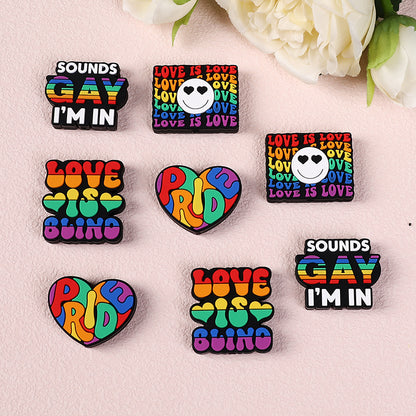 20pcs Silicone Focal Beads Rainbow Pride Theme Colored Heart and Letters 5