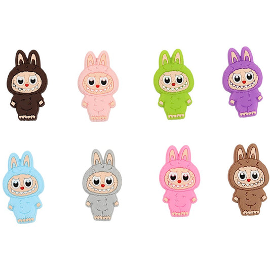 20Pcs Silicone Focal Beads Funny Character Bunny Suit Design