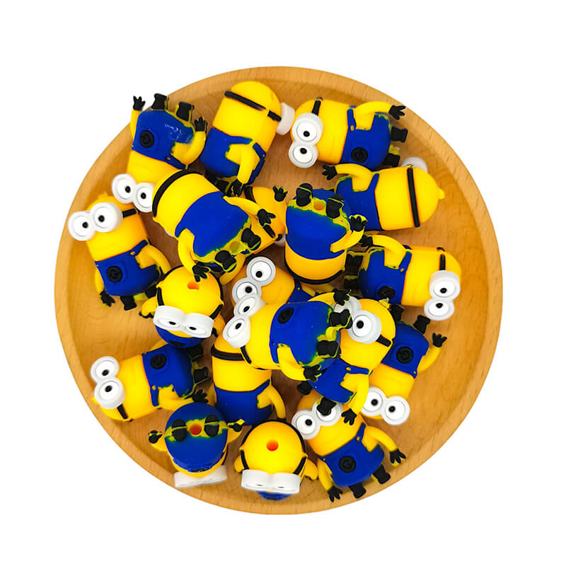 Silicone 3D Focal Beads Yellow Alien Character Large Ears Smiling Pose 2