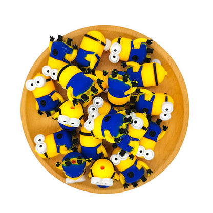Silicone 3D Focal Beads Yellow Alien Character Large Ears Smiling Pose 2