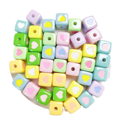 10pcs 12mm Heart Cube Acrylic Beads DIY Bracelet Making