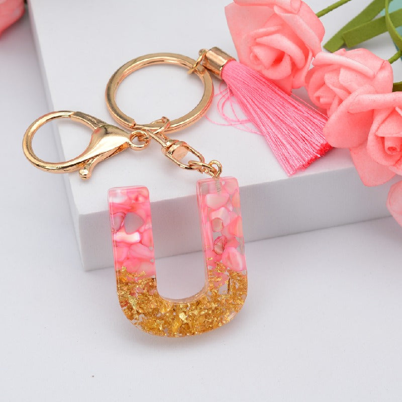 Resin Pink Tassel Letter Keychain A to Z Initial Charm 21