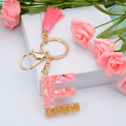 Resin Pink Tassel Letter Keychain A to Z Initial Charm 5