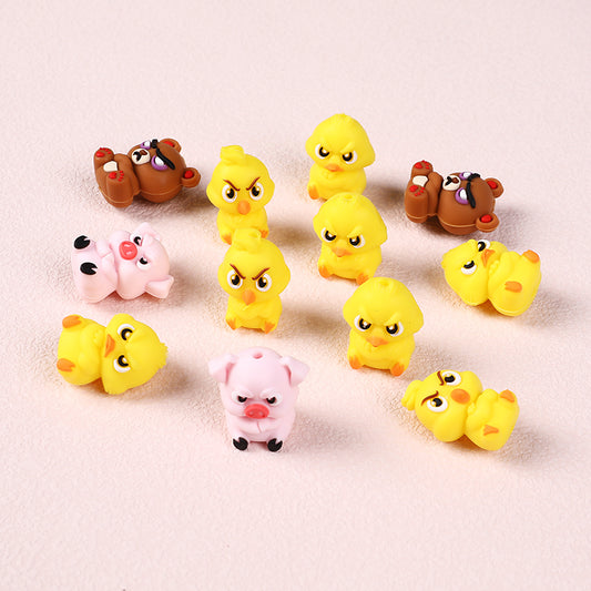 Silicone 3D Focal Beads Angry Animal Front Facing