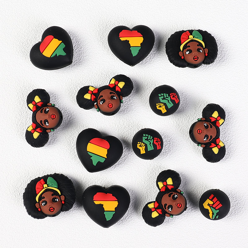 20Pcs Silicone 3D Focal Beads Black June Festival Motifs Variety