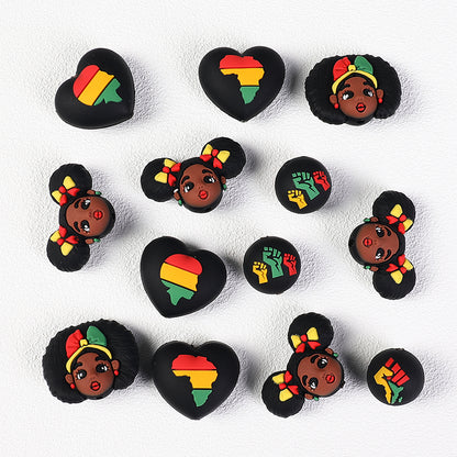 20Pcs Silicone 3D Focal Beads Black June Festival Motifs Variety