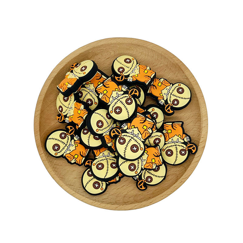 20pcs Silicone Focal Beads Green Furry Character Scowling Face Holding Pumpkin 2