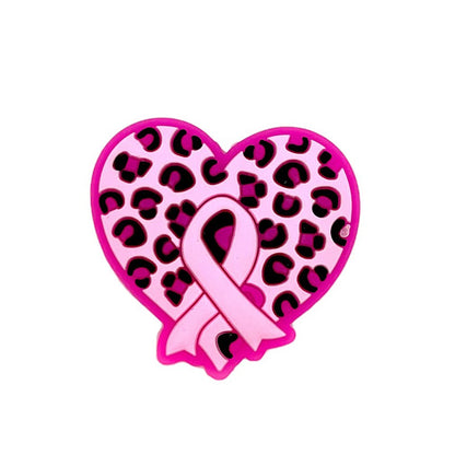 20pcs Silicone Focal Beads Heart Ribbon Leopard Pattern