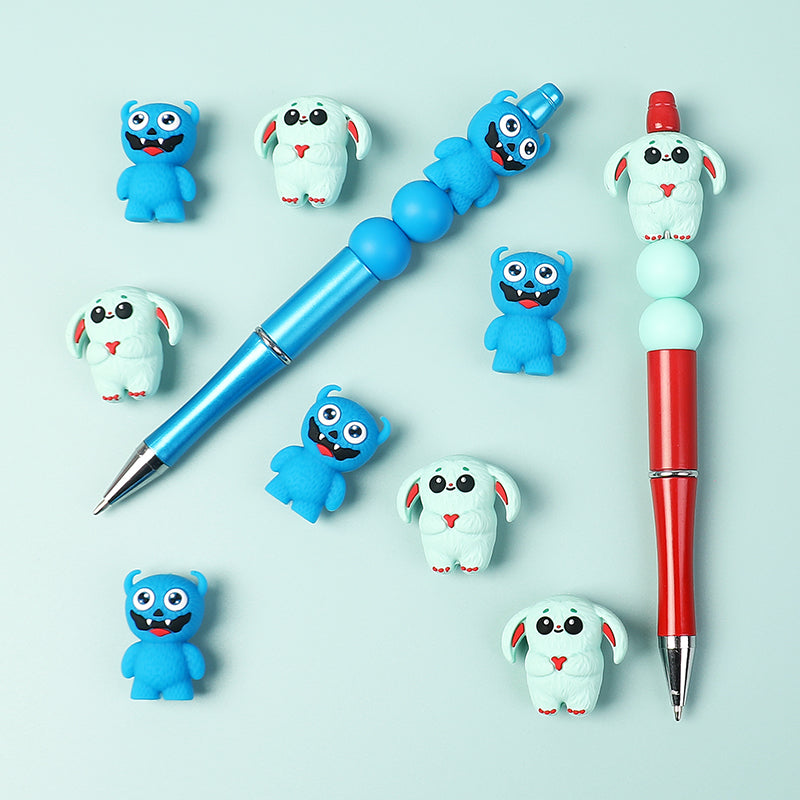 20Pcs Silicone 3D Focal Beads Cute Little Monster Various Colors 12
