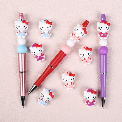 20Pcs Silicone 3D Focal Beads White Cat Wearing Nurse Hat with Stethoscope 7