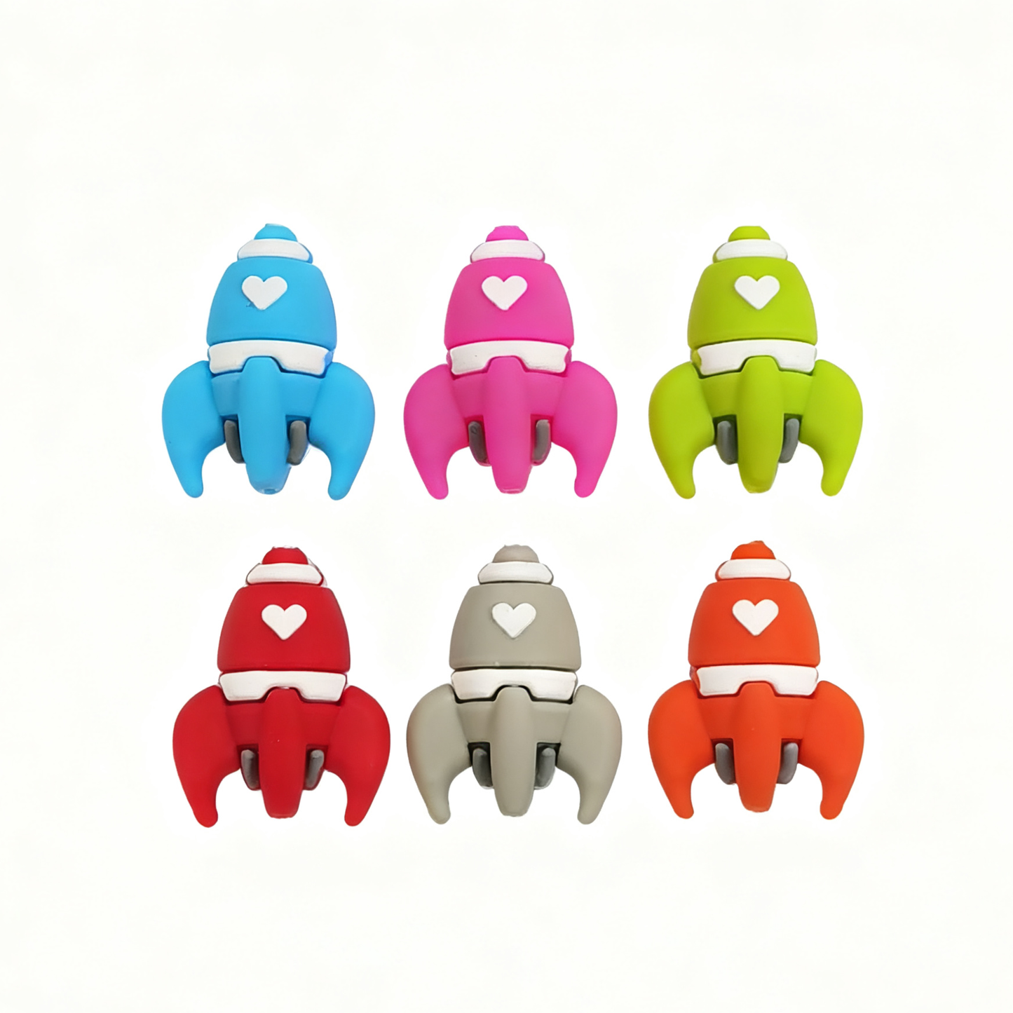 20Pcs Silicone 3D Focal Beads Color Love Rocket with Heart Detail