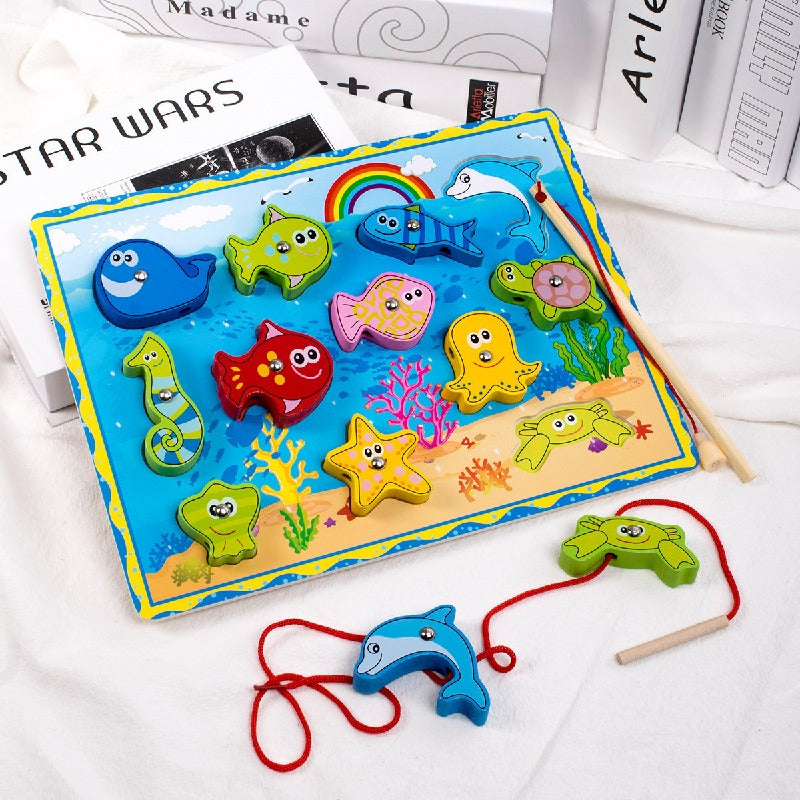 Wooden Magnetic Threading Fishing Montessori Toys for Kids