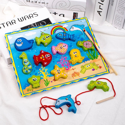 Wooden Magnetic Threading Fishing Montessori Toys for Kids