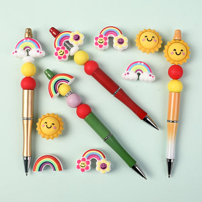 20Pcs Silicone 3D Focal Beads Smiling Sun Rainbow Flowers Holding White Cloud 8