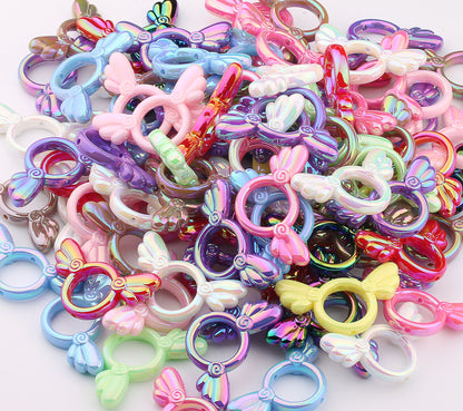 2Pcs 25x46mm Sakura Angel Wings Acrylic Beads UV Finish Color Plated 2