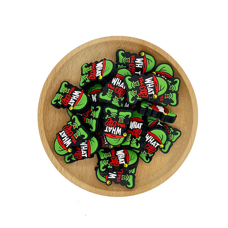 20pcs Silicone Focal Beads Green Furry Character Scowling Face with Elf Shoes 2