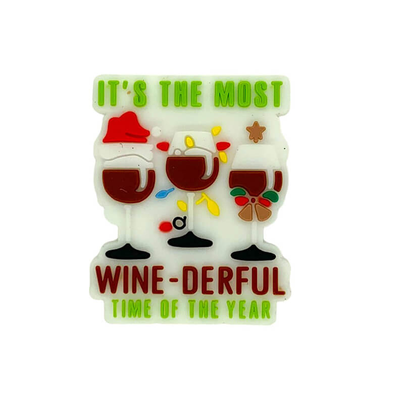 Silicone Focal Beads Wine Glasses Holiday Text Design