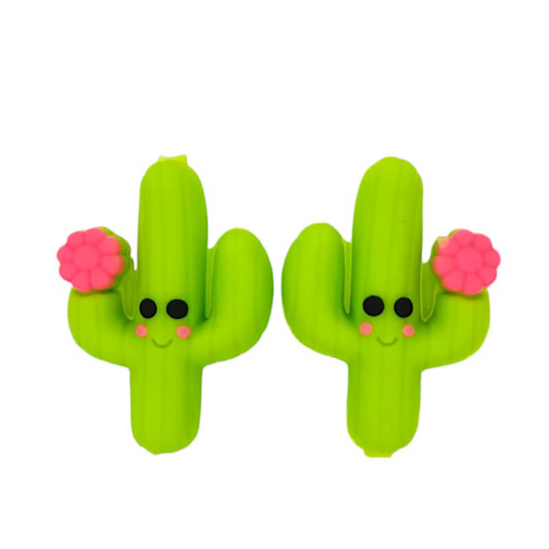 Silicone 3D Focal Beads Flowering Cactus With Pink Flower Detail