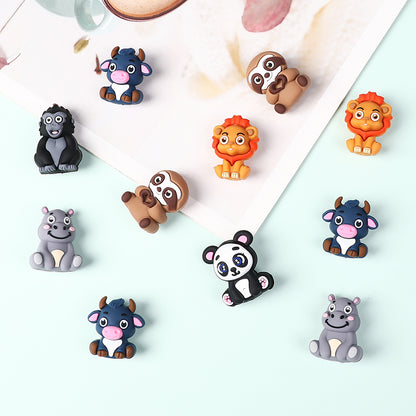 20Pcs Silicone 3D Focal Beads Panda Lion Sloth Animal Sitting Pose 5