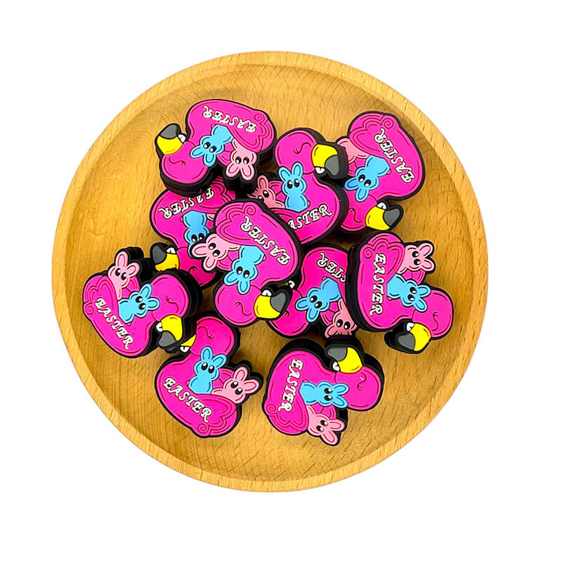 Silicone Focal Beads Easter Rose Red Duck with Bunny Figures and Printed Text 2