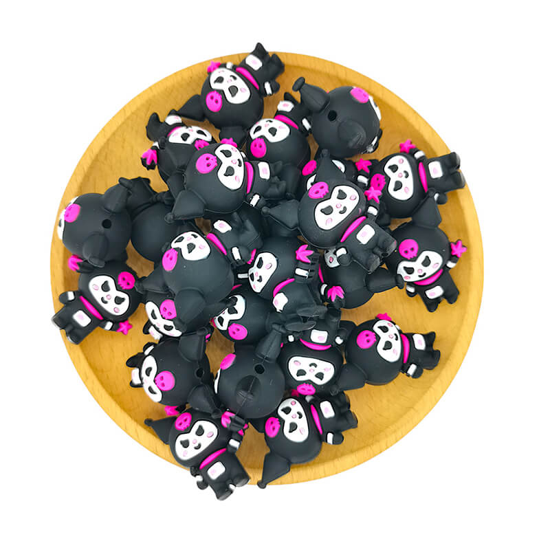 3D Silicone Focal Beads Black Rabbit Character Holding Star 2