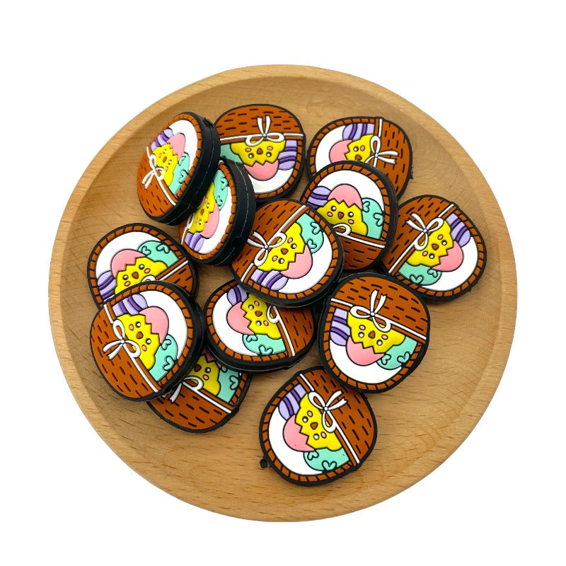 20pcs Silicone Focal Beads Easter Egg and Chicks Basket Design 2